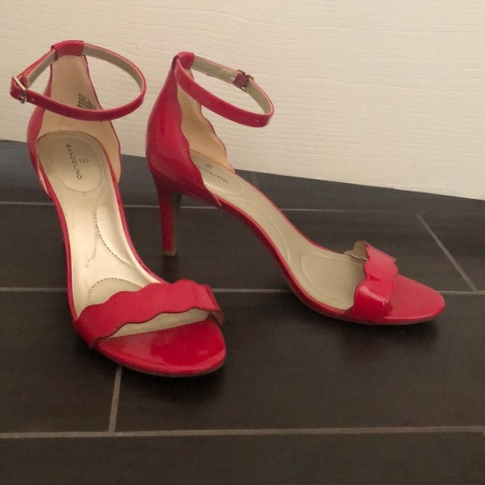 Scallop Strap Faux Patent Leather Red Heels 👠